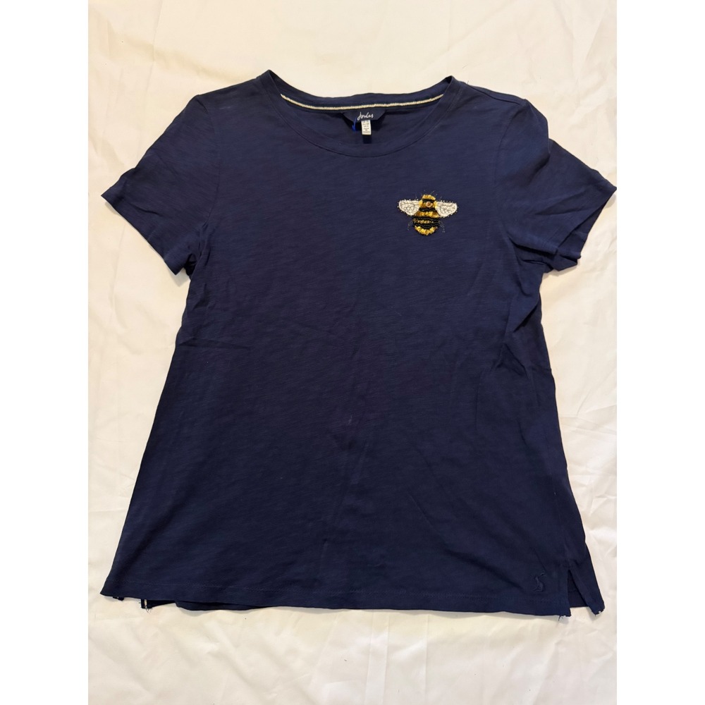 Joules Navy Blue Beaded Sequin Bumble Bee Cotton T-Shirt Size US 6